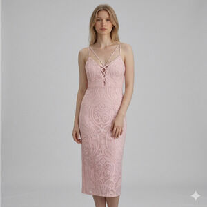 NWT Love Culture Light Pink Brocade Damask Jacquard Dress